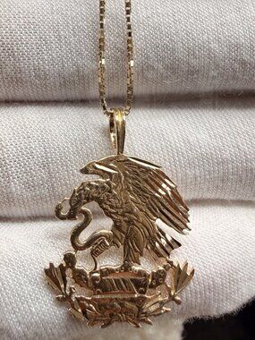 14K Yellow Gold Eagle Pendant With 0.8mm Box Chain - 22 inch
